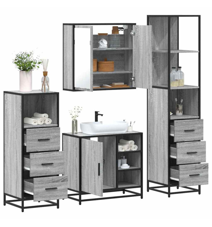 Ensemble de meubles de salle de bain 4 pcs sonoma gris | Mobilier & Déco