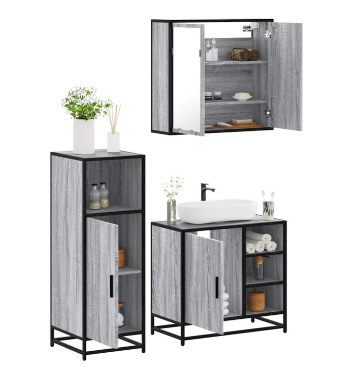 Ensemble de meubles de salle de bain 3 pcs Sonoma gris | Mobilier & Déco