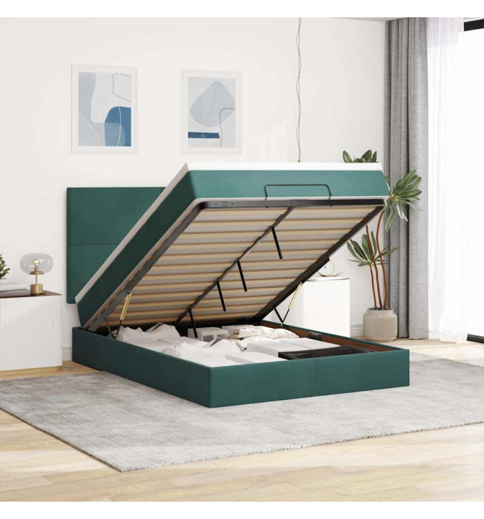 Cadre de lit ottoman avec matelas vert foncé 140x200 cm velours | Mobilier & Déco