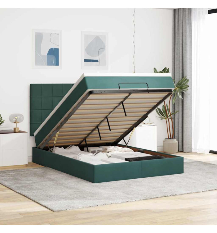 Cadre de lit ottoman avec matelas vert foncé 140x200 cm velours | Mobilier & Déco