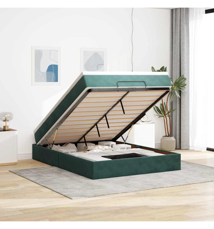 Cadre de lit ottoman avec matelas vert foncé 140x200 cm velours | Mobilier & Déco