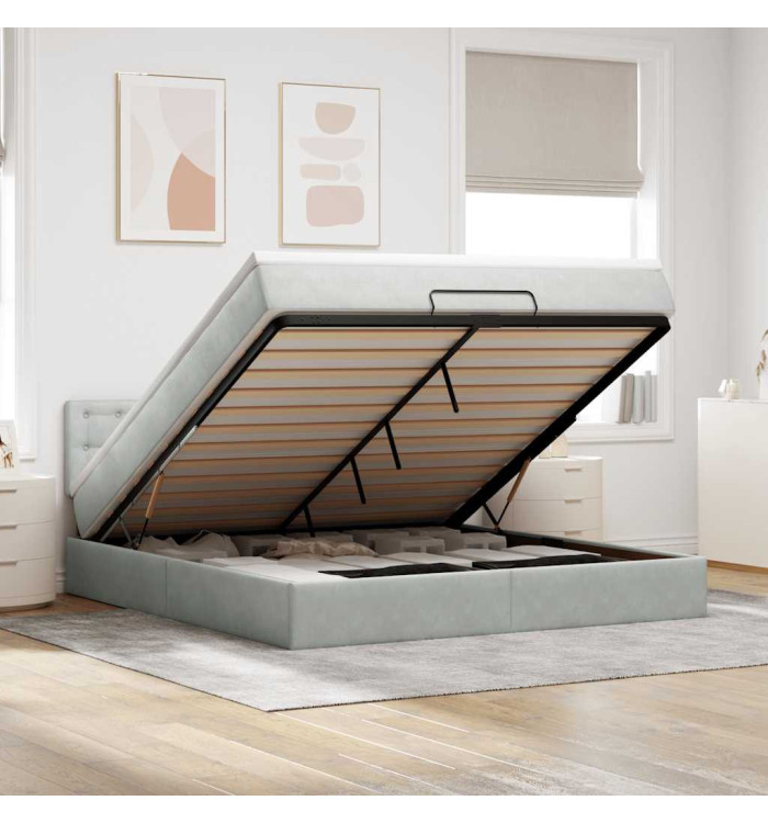  Cadre de lit ottoman avec matelas gris clair 160x200 cm velours | Mobilier & Déco