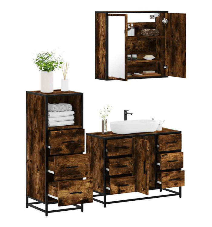 Ensemble de meubles de salle de bain 3 pcs Chêne fumé | Mobilier & Déco