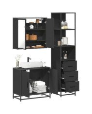 Ensemble de meubles salle de bain 3 pcs noir bois d'ingénierie | Mobilier & Déco