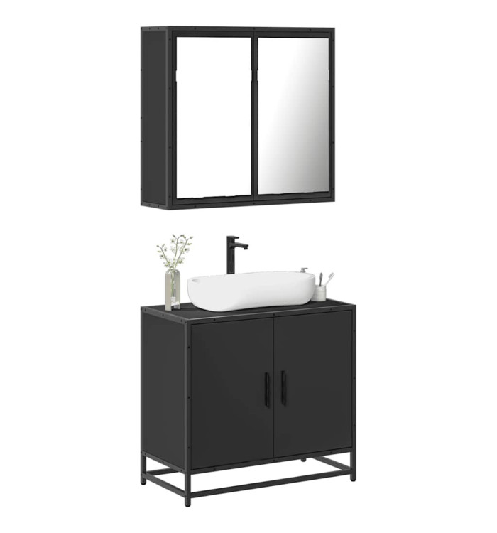 Ensemble de meubles salle de bain 2 pcs noir bois d'ingénierie | Mobilier & Déco