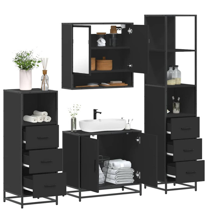 Ensemble de meubles salle de bain 4 pcs noir bois d'ingénierie | Mobilier & Déco