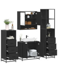 Ensemble de meubles salle de bain 4 pcs noir bois d'ingénierie | Mobilier & Déco