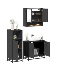 Ensemble de meubles salle de bain 3 pcs noir bois d'ingénierie | Mobilier & Déco