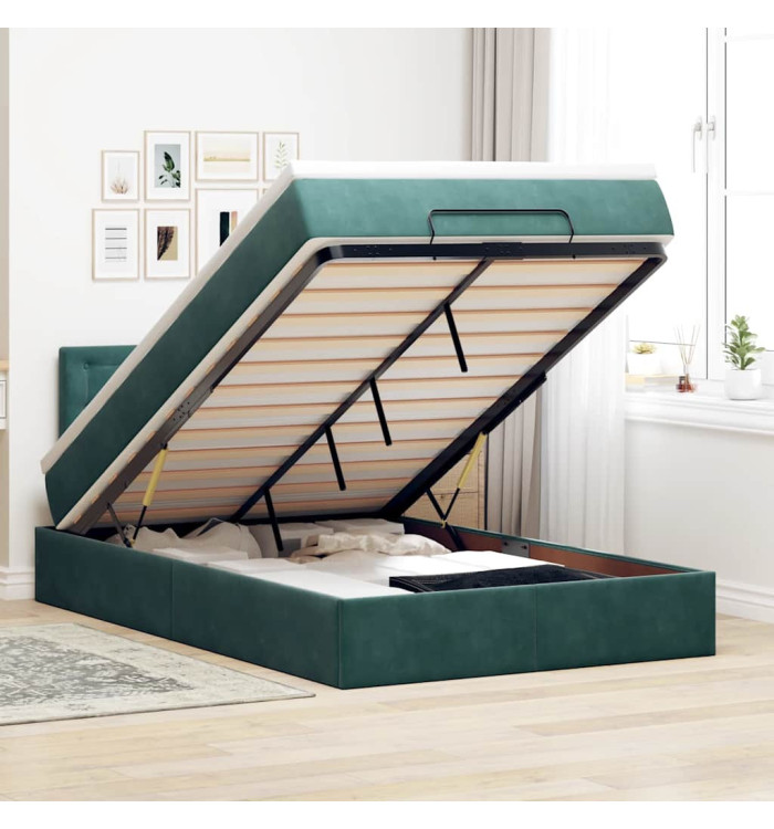 Cadre de lit ottoman avec matelas vert foncé 120x200 cm velours | Mobilier & Déco