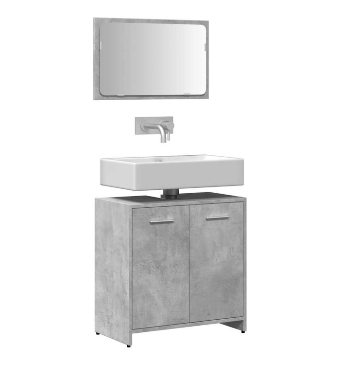 Armoire de bain avec miroir gris béton bois d'ingénierie | Mobilier & Déco