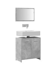 Armoire de bain avec miroir gris béton bois d'ingénierie | Mobilier & Déco