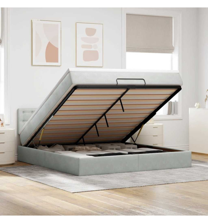  Cadre de lit ottoman avec matelas gris clair 180x200 cm velours | Mobilier & Déco