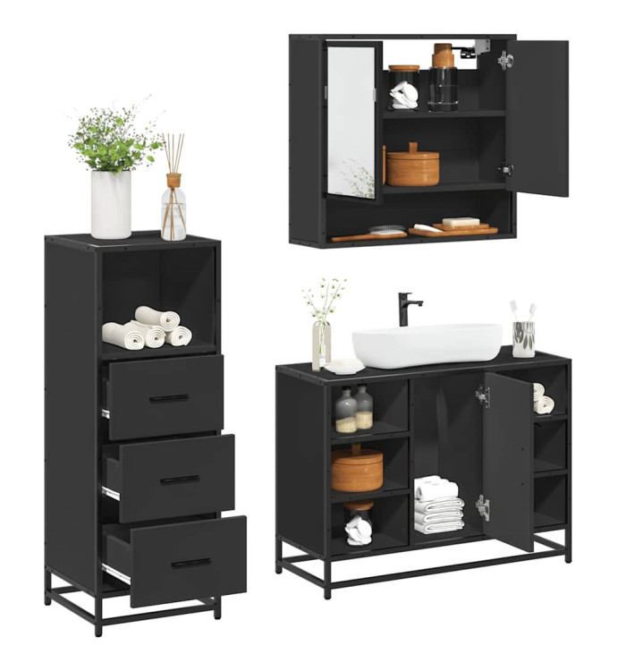 Ensemble de meubles salle de bain 3 pcs noir bois d'ingénierie | Mobilier & Déco