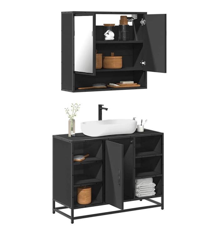 Ensemble de meubles salle de bain 2 pcs noir bois d'ingénierie | Mobilier & Déco