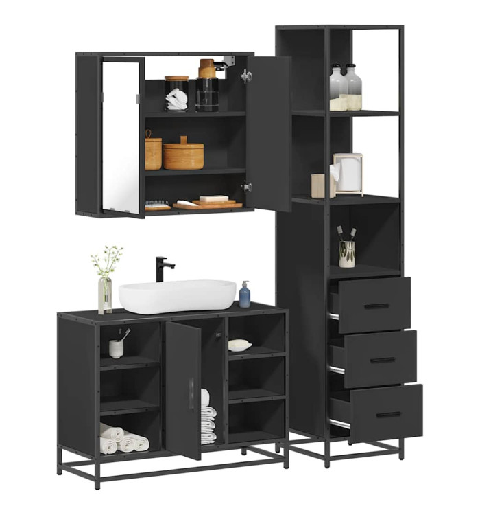 Ensemble de meubles salle de bain 3 pcs noir bois d'ingénierie | Mobilier & Déco