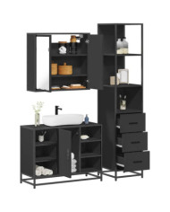 Ensemble de meubles salle de bain 3 pcs noir bois d'ingénierie | Mobilier & Déco