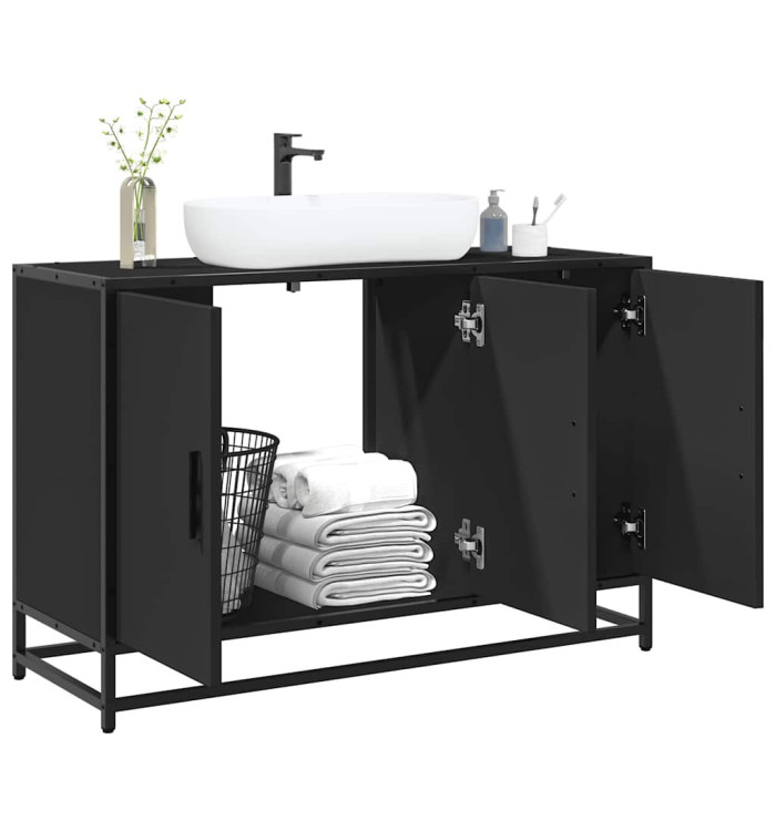 Armoire de lavabo de salle de bain noir 90x33x60 cm | Mobilier & Déco