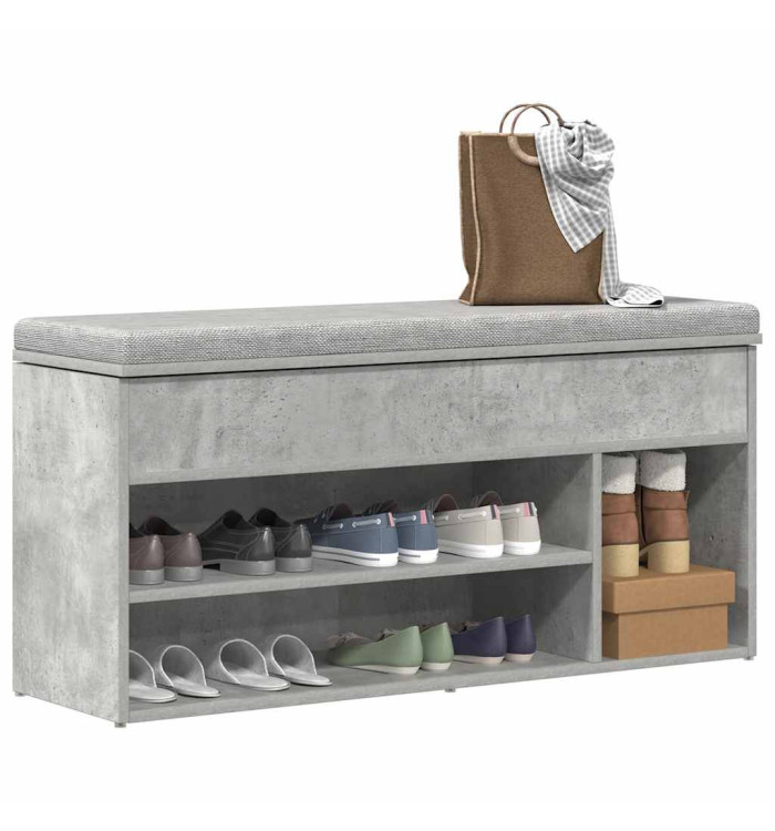 Banc à chaussures gris béton 102x30,5x45 cm bois d'ingénierie | Mobilier & Déco