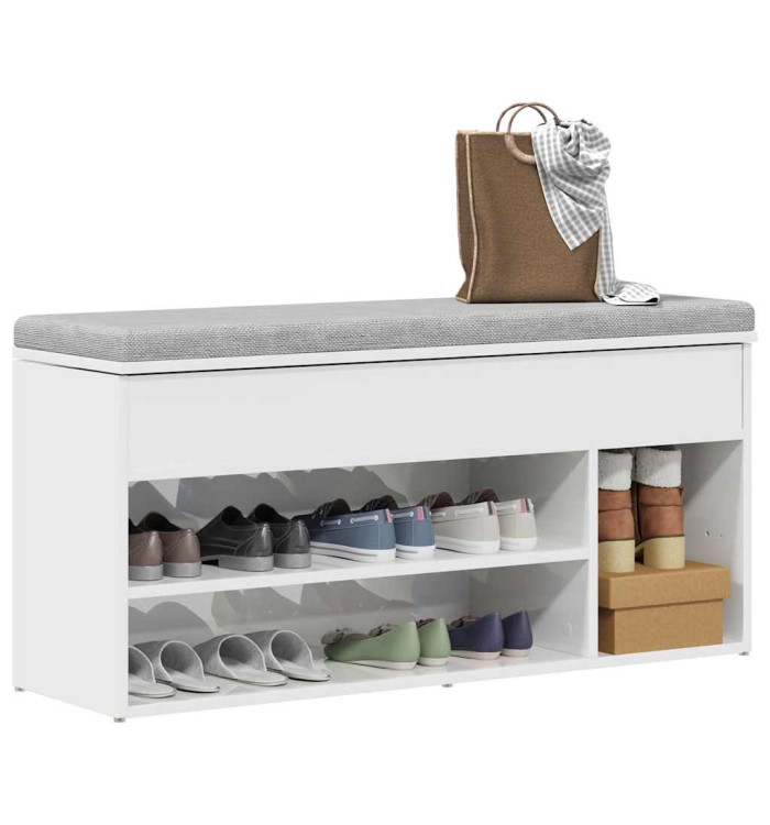 Banc à chaussures blanc brillant 102x30,5x45 cm bois ingénierie | Mobilier & Déco