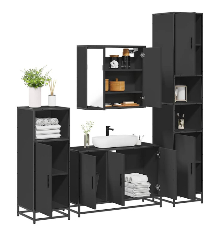 Ensemble de meubles salle de bain 4 pcs noir bois d'ingénierie | Mobilier & Déco