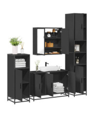 Ensemble de meubles salle de bain 4 pcs noir bois d'ingénierie | Mobilier & Déco