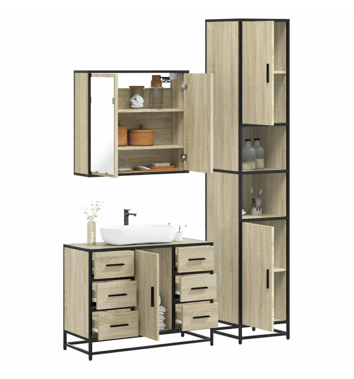 Ensemble de meubles de salle de bain 3 pcs chêne sonoma | Mobilier & Déco
