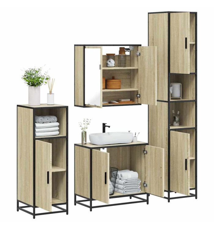 Ensemble de meubles de salle de bain 4 pcs chêne sonoma | Mobilier & Déco