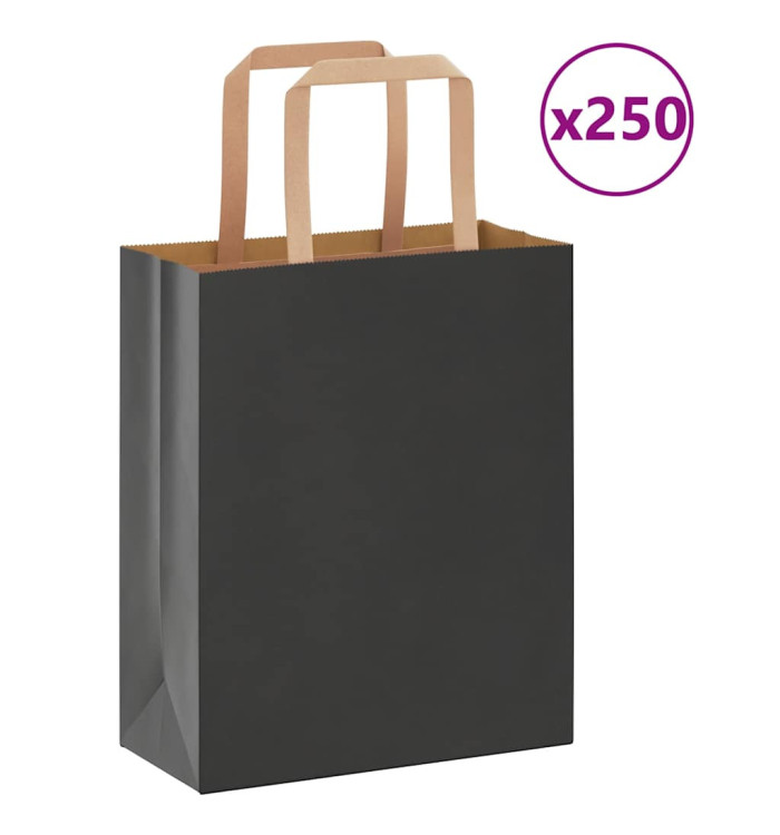 Sacs en papier 250 pcs avec poignées noir 18x8x22 cm | Mobilier & Déco
