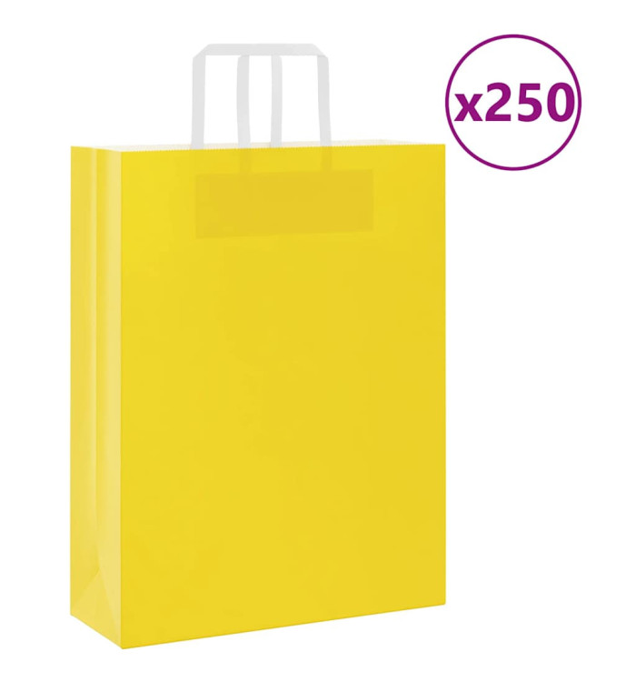 Sacs en papier 250 pcs avec poignées jaune 32x12x42 cm | Mobilier & Déco