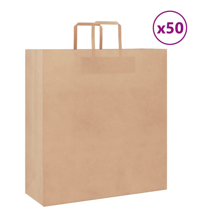Sacs en papier 50 pcs avec poignées marron 45x17x48 cm | Mobilier & Déco
