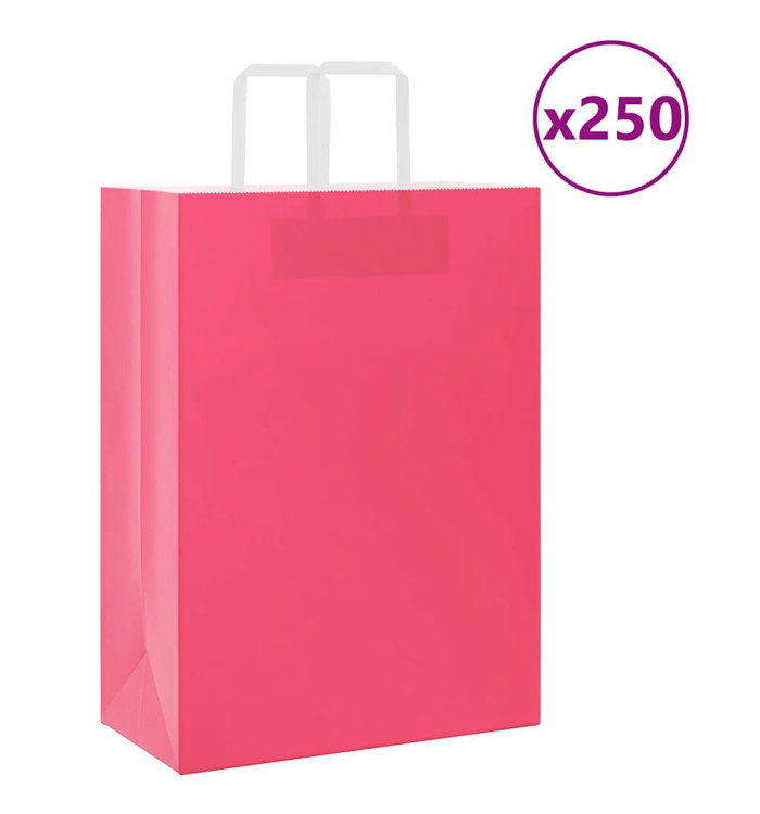 Sacs en papier 250 pcs avec poignées rose 32x17x44 cm | Mobilier & Déco