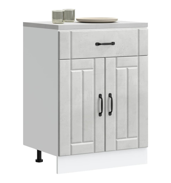 Armoire de cuisine Lucca gris béton bois ingénierie | Mobilier & Déco