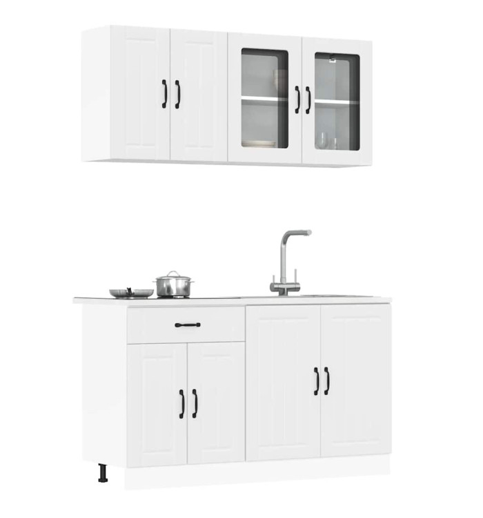 Ensemble d'armoires cuisine 4pcs Kalmar blanc bois d'ingénierie | Mobilier & Déco