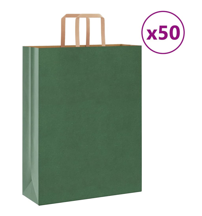 Sacs en papier 50 pcs avec poignées vert 32x12x42 cm | Mobilier & Déco