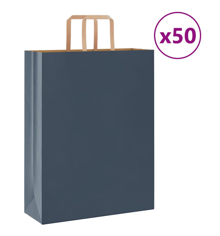 Sacs en papier 50 pcs avec poignées bleu 32x12x42 cm | Mobilier & Déco
