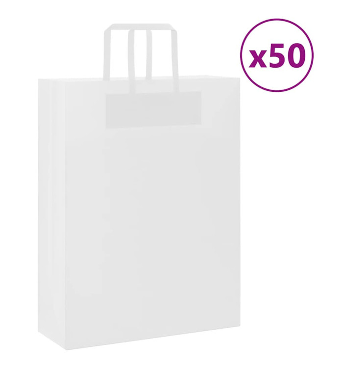 Sacs en papier 50 pcs avec poignées blanc 32x12x42 cm | Mobilier & Déco