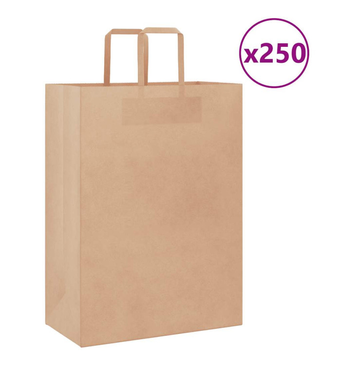 Sacs en papier 250 pcs avec poignées marron 32x17x44 cm | Mobilier & Déco