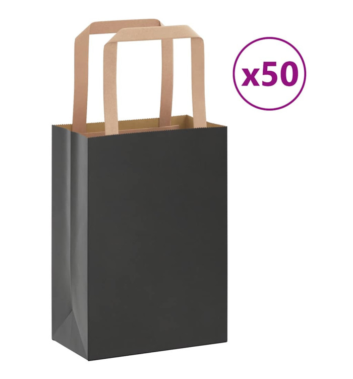 Sacs en papier 50 pcs avec poignées noir 15x8x21 cm | Mobilier & Déco