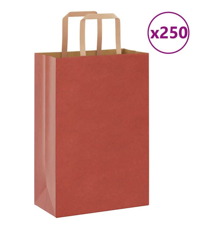 Sacs en papier 250 pcs avec poignées rouge 21x11x31 cm | Mobilier & Déco