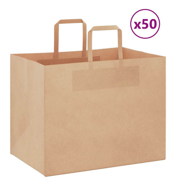 Sacs en papier 50 pcs avec poignées marron 32x22x24 cm | Mobilier & Déco