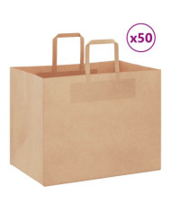 Sacs en papier 50 pcs avec poignées marron 32x22x24 cm | Mobilier & Déco