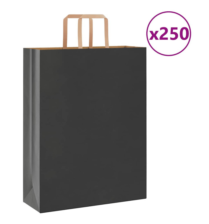 Sacs en papier 250 pcs avec poignées noir 32x12x42 cm | Mobilier & Déco