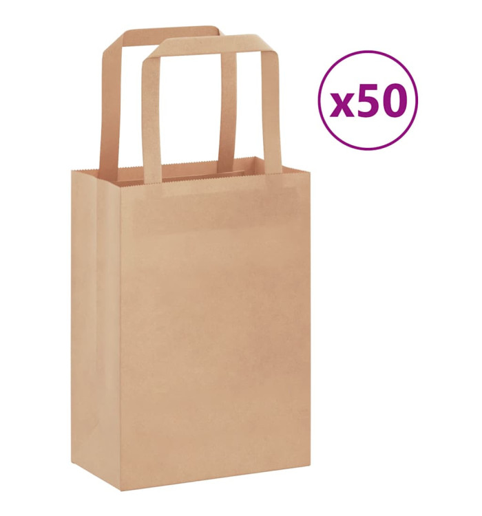Sacs en papier 50 pcs avec poignées marron 15x8x21 cm | Mobilier & Déco