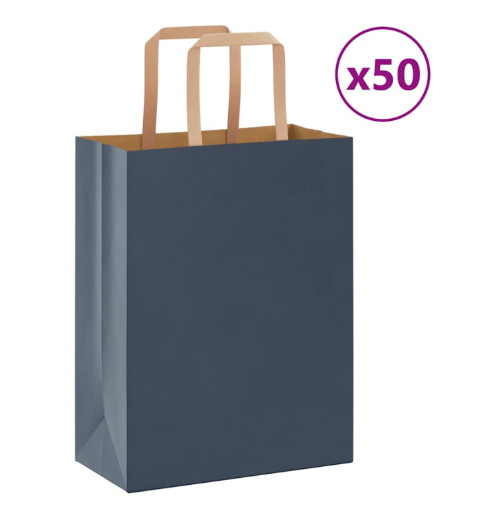 Sacs en papier 50 pcs avec poignées bleu 21x11x28 cm | Mobilier & Déco