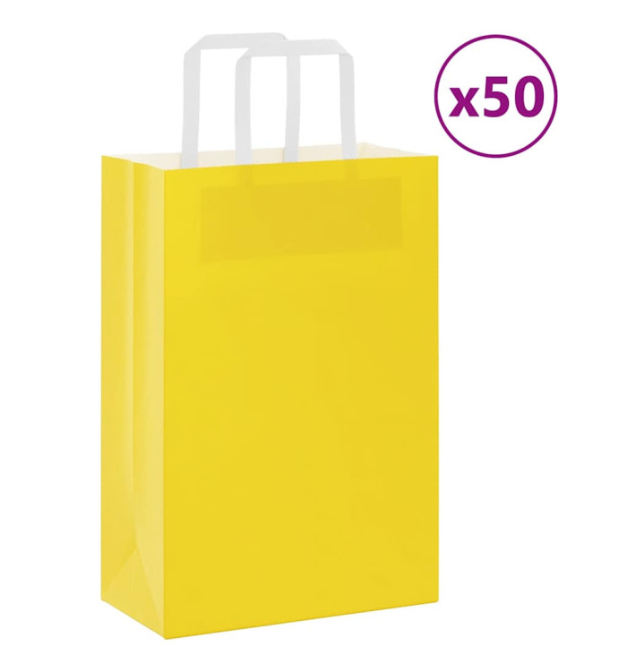 Sacs en papier 50 pcs avec poignées jaune 21x11x31 cm | Mobilier & Déco