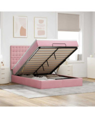 Cadre de lit ottoman avec matelas rose 140x190 cm velours | Mobilier & Déco