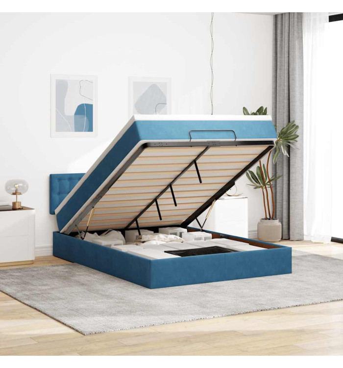 Cadre de lit ottoman avec matelas bleu foncé 140x190 cm velours | Mobilier & Déco