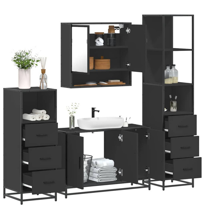 Ensemble de meubles salle de bain 4 pcs noir bois d'ingénierie | Mobilier & Déco
