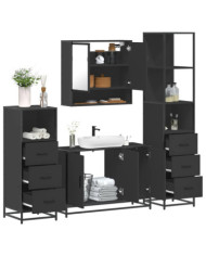 Ensemble de meubles salle de bain 4 pcs noir bois d'ingénierie | Mobilier & Déco