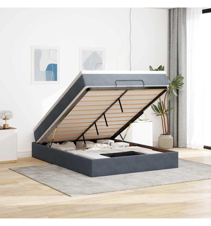 Cadre de lit ottoman avec matelas gris foncé 140x190 cm velours | Mobilier & Déco